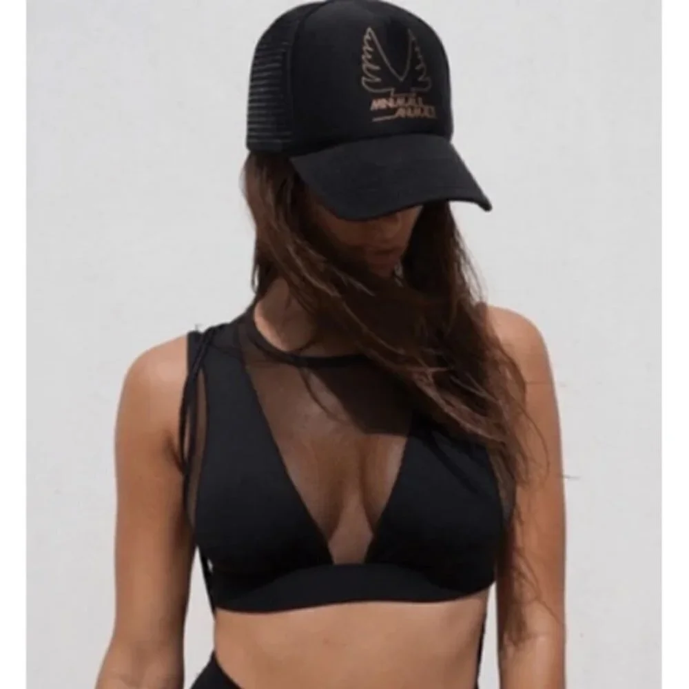 💕MINIMALE ANIMALE💕 The Firebird Mesh Trucker Hat Black/Gold One Size NWT